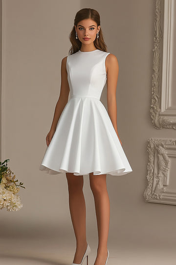A Line White Satin Short Graduation Dress